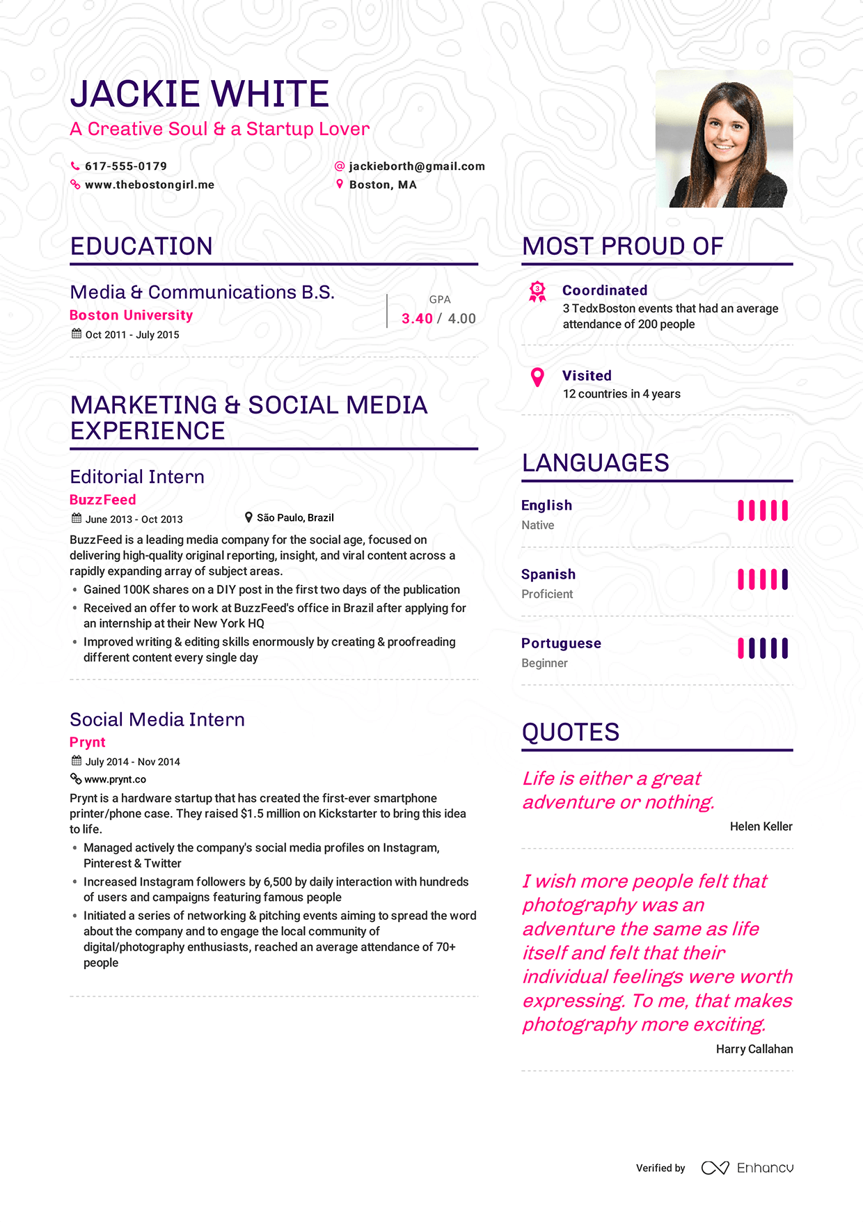 examples of resumes by enhancv