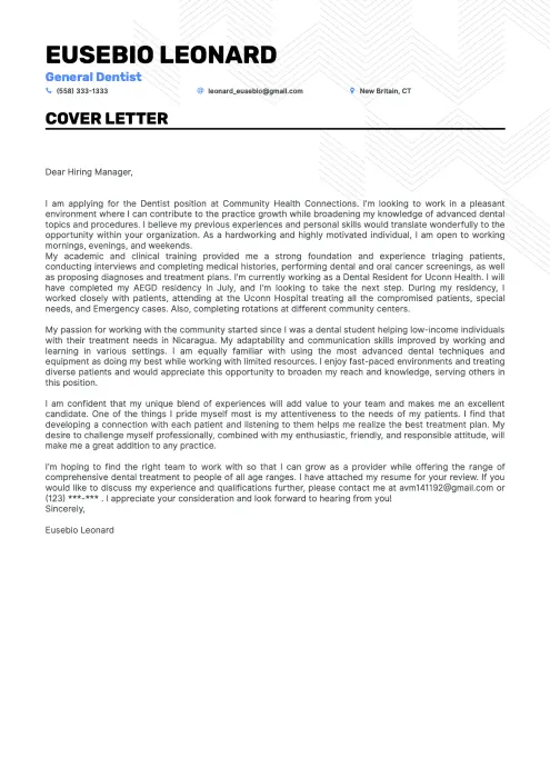 Dentist cover letter example