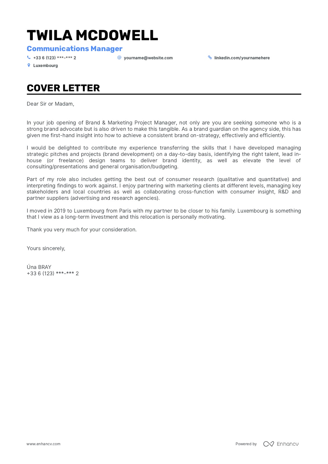 bold font cover letter