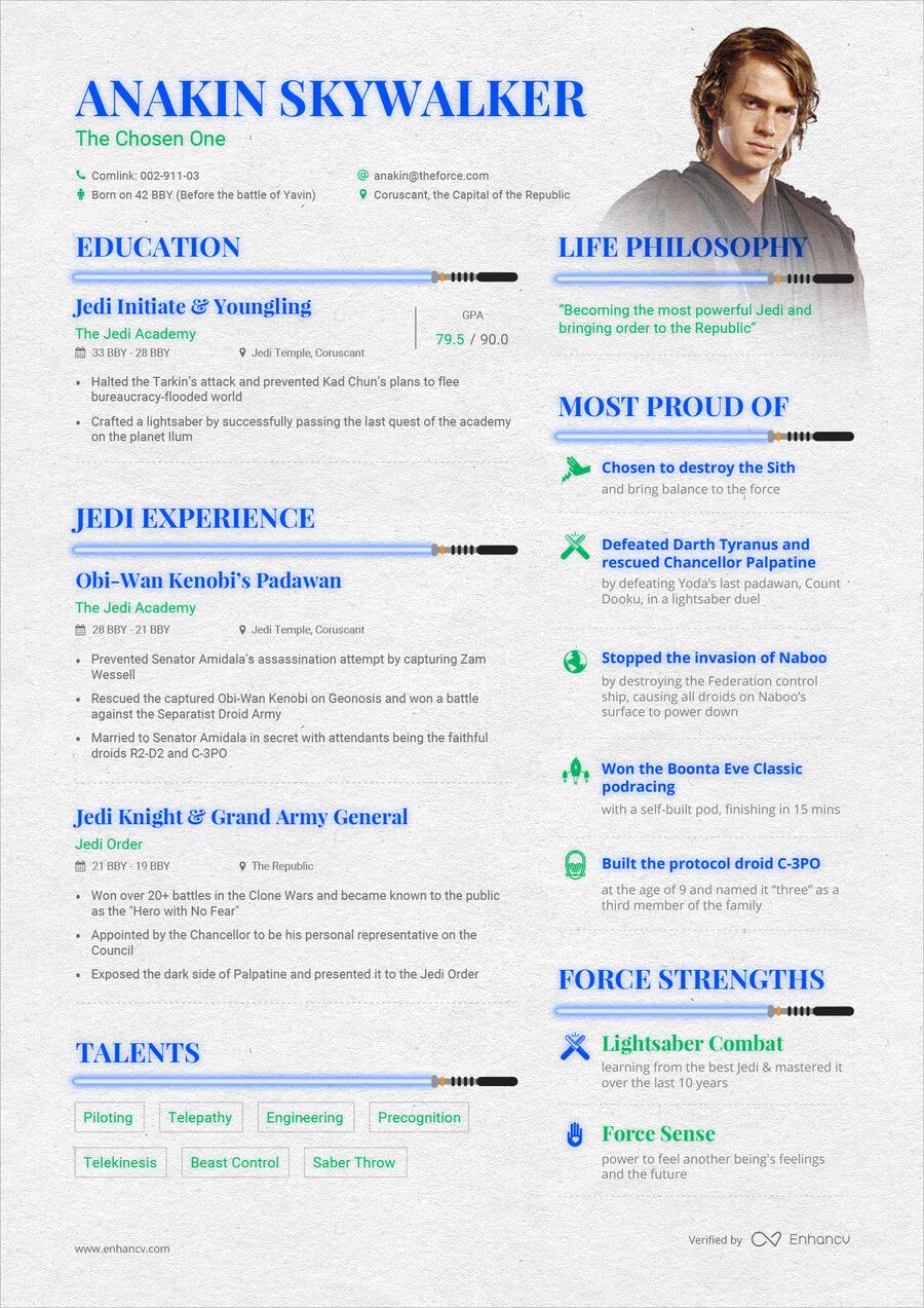 Anakin Skywalker resume