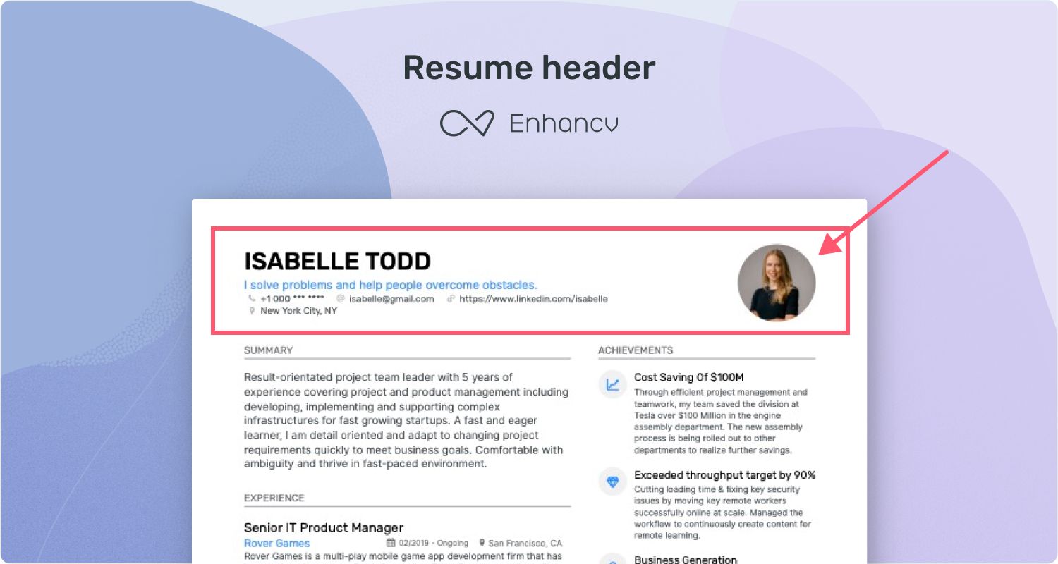how to write a resume header