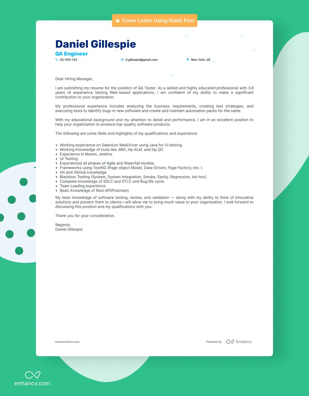 cover letter text font