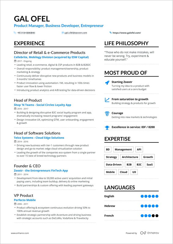 Enhancv CV på en sida: 3 exempel som visar hur effektivt det är one page resume