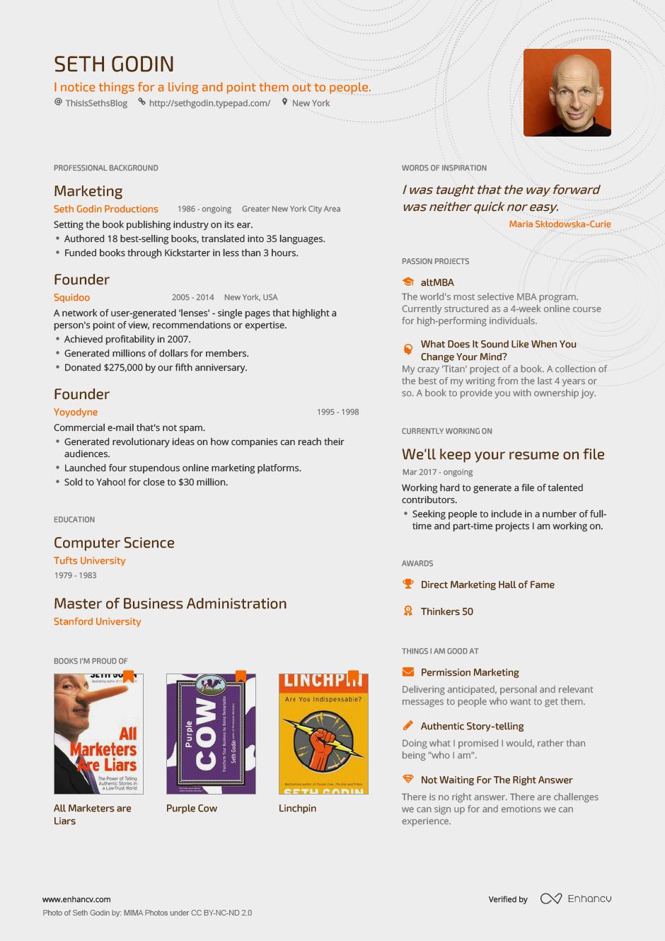 Seth Godin resume by Enhancv