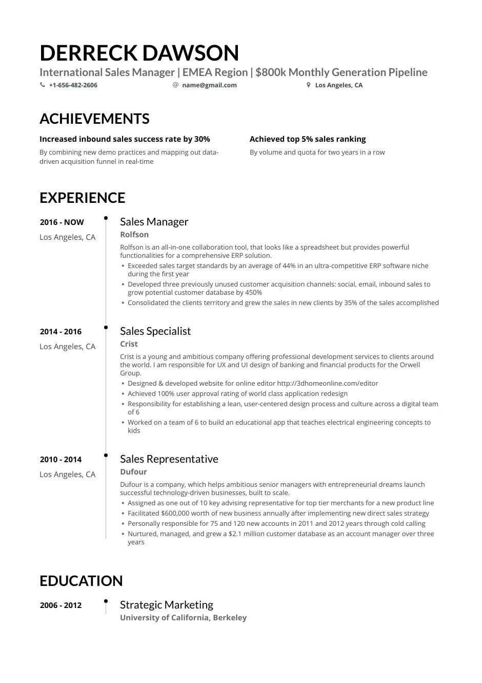 Sales And Marketing Manager Cv Example / Assistant General Manager Resume Example Kickresume - Design promotional/marketing material for company.