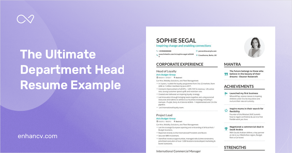 Department Head Resume Example and guide for 2019