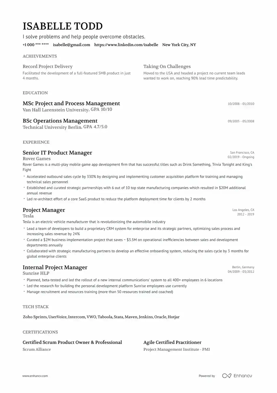 Enhancv Resume Template Example - Classic
