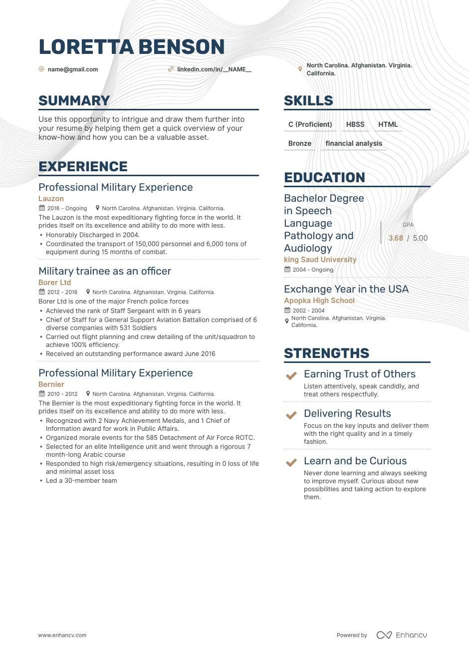 military resume example