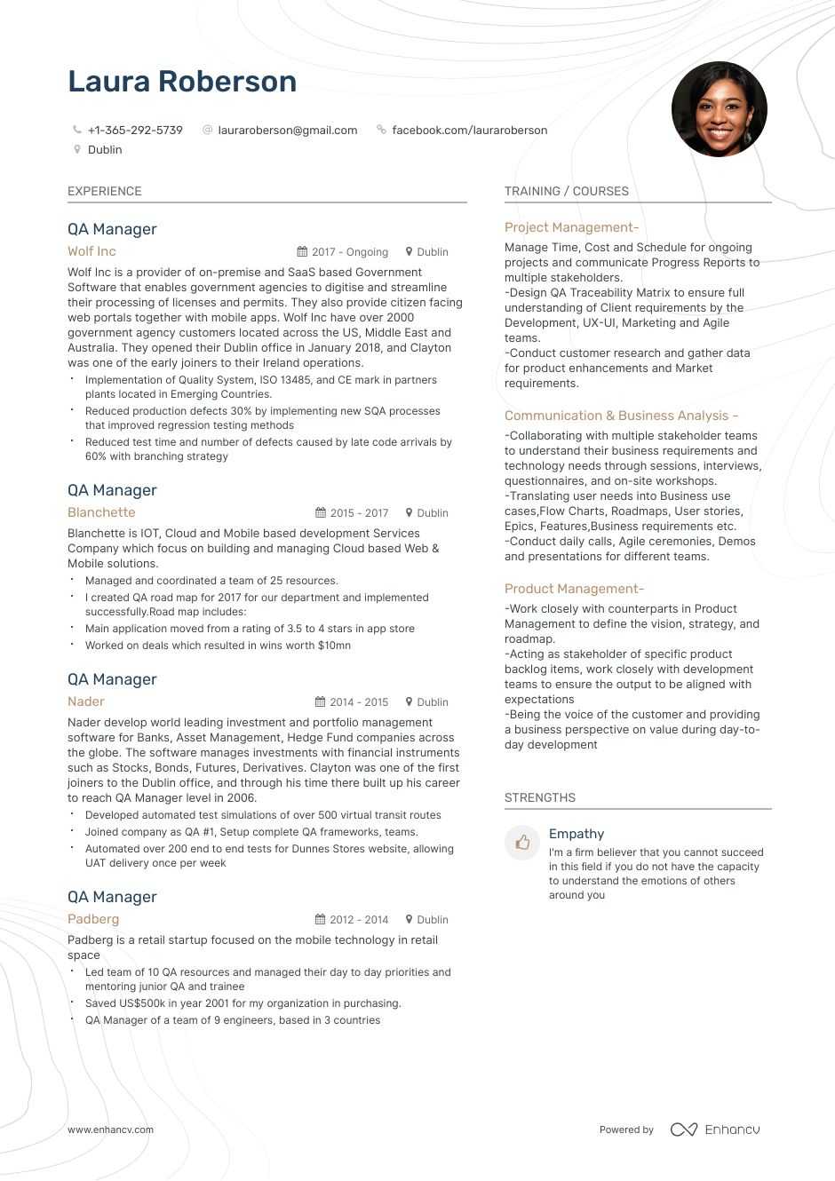 qa manager resume examples