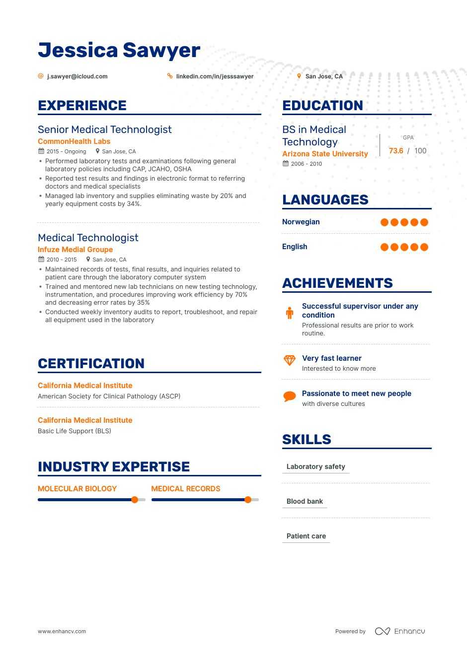 Medical Technologist Resume Guide + Examples