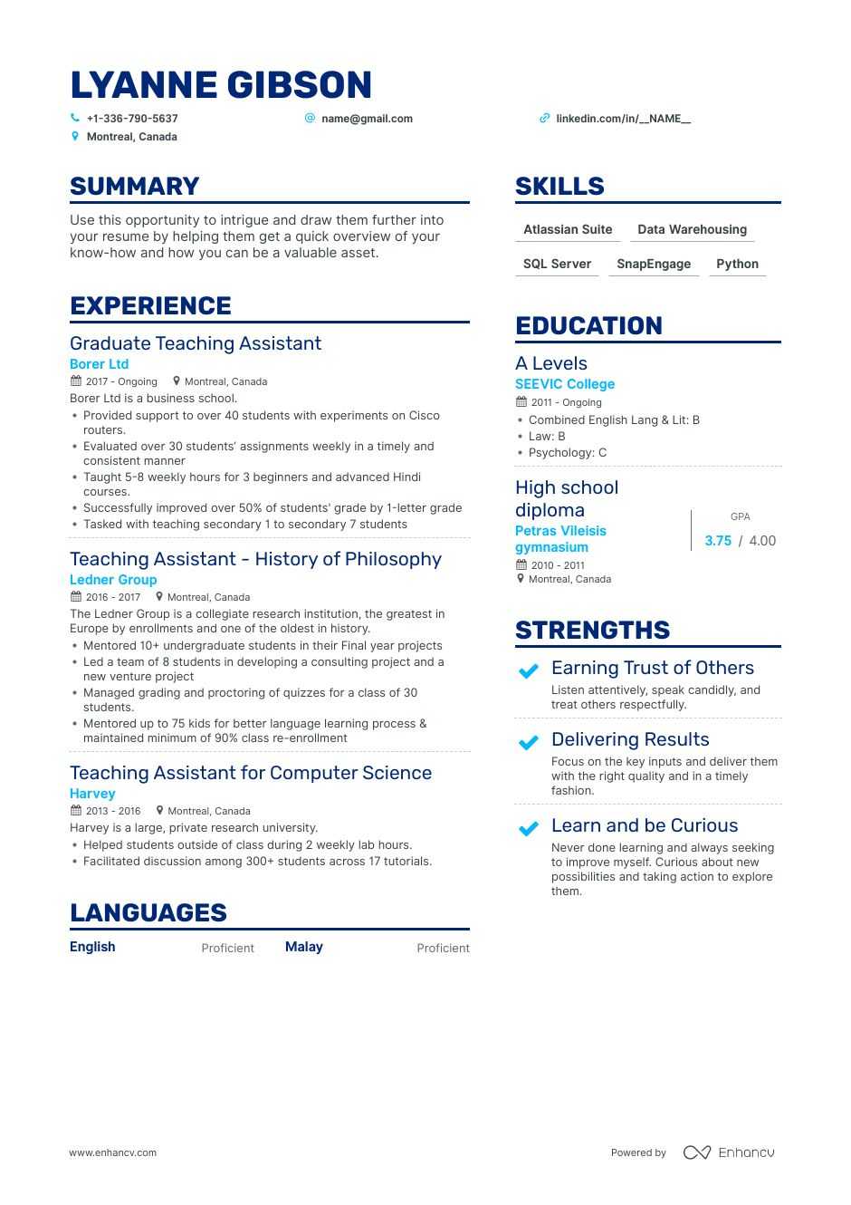 teaching assistant resume example