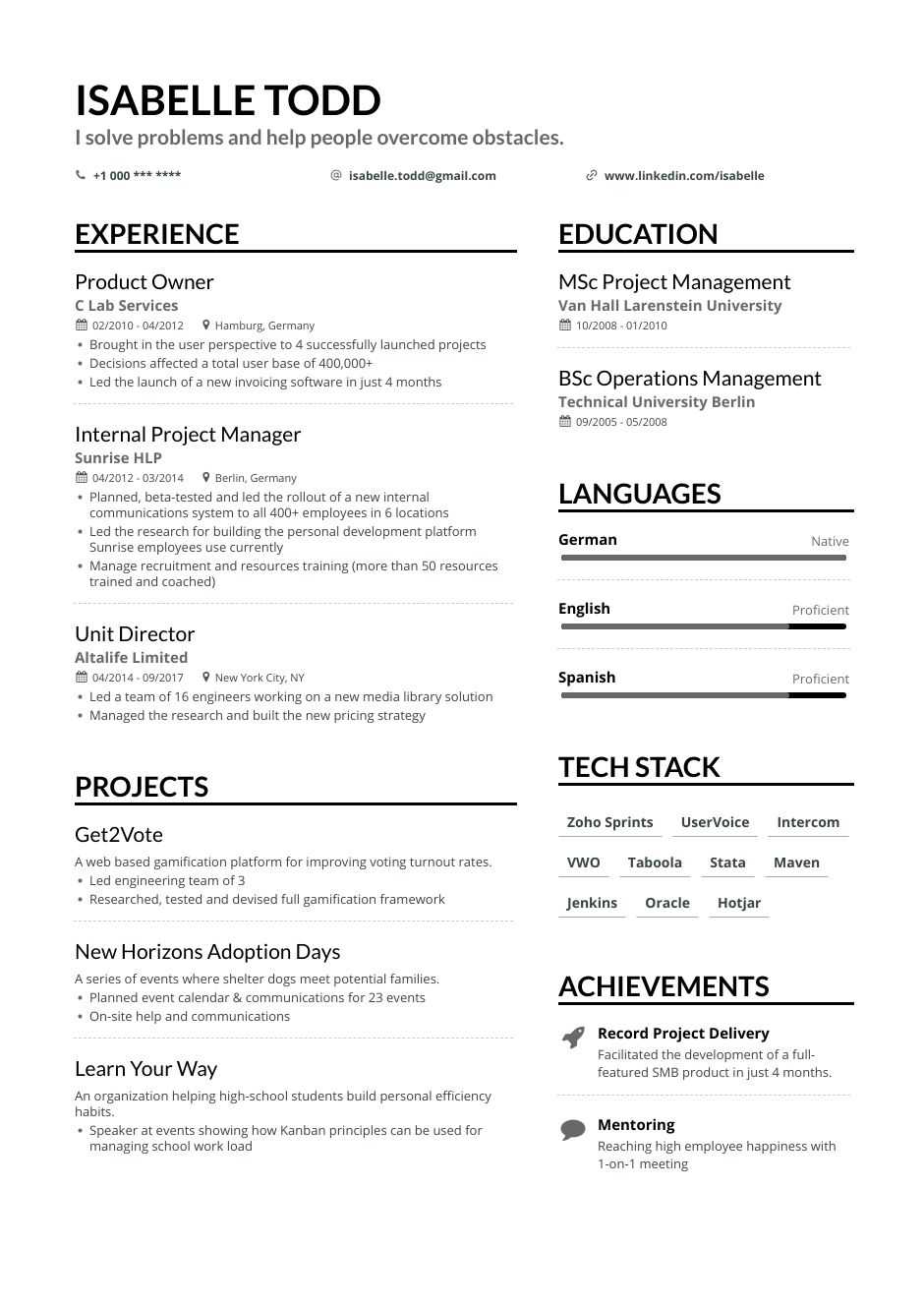 sample resume in usa