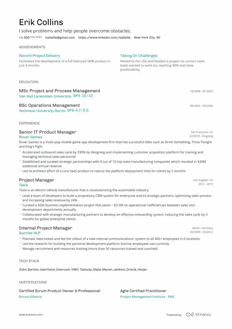 Enhancv Resume Template Example - Classic
