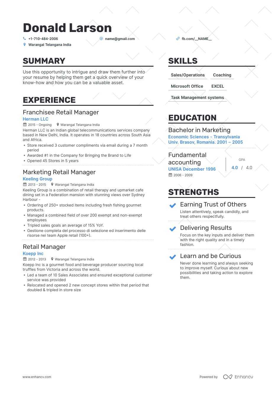 retail manager resume example