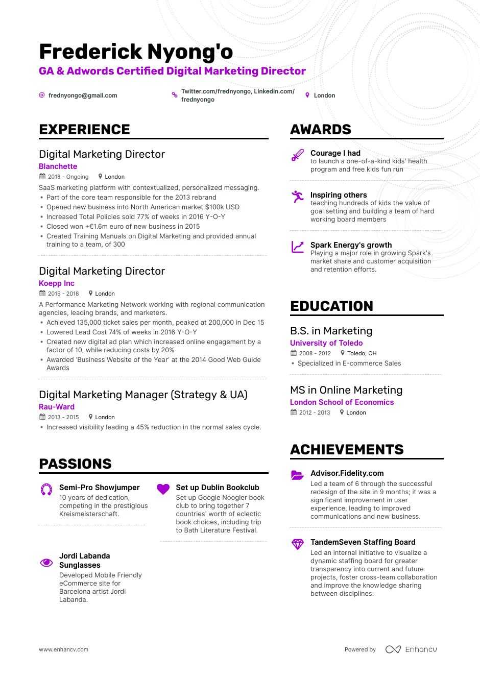 jobwinning digital marketing director resume examples