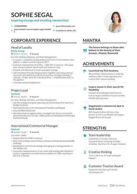 resume head of department