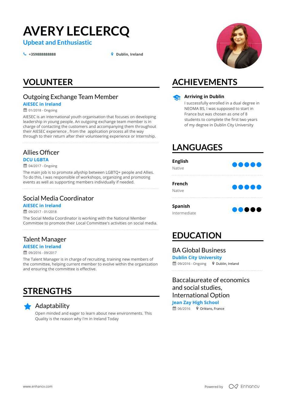 volunteer resume example