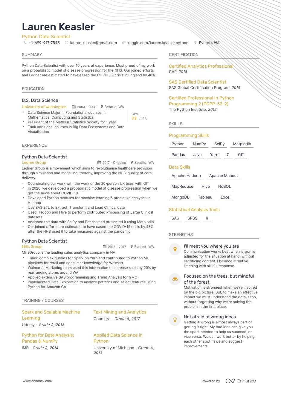 Data Scientist Resume Samples A Step By Step Guide For 2021 Enhancv Com