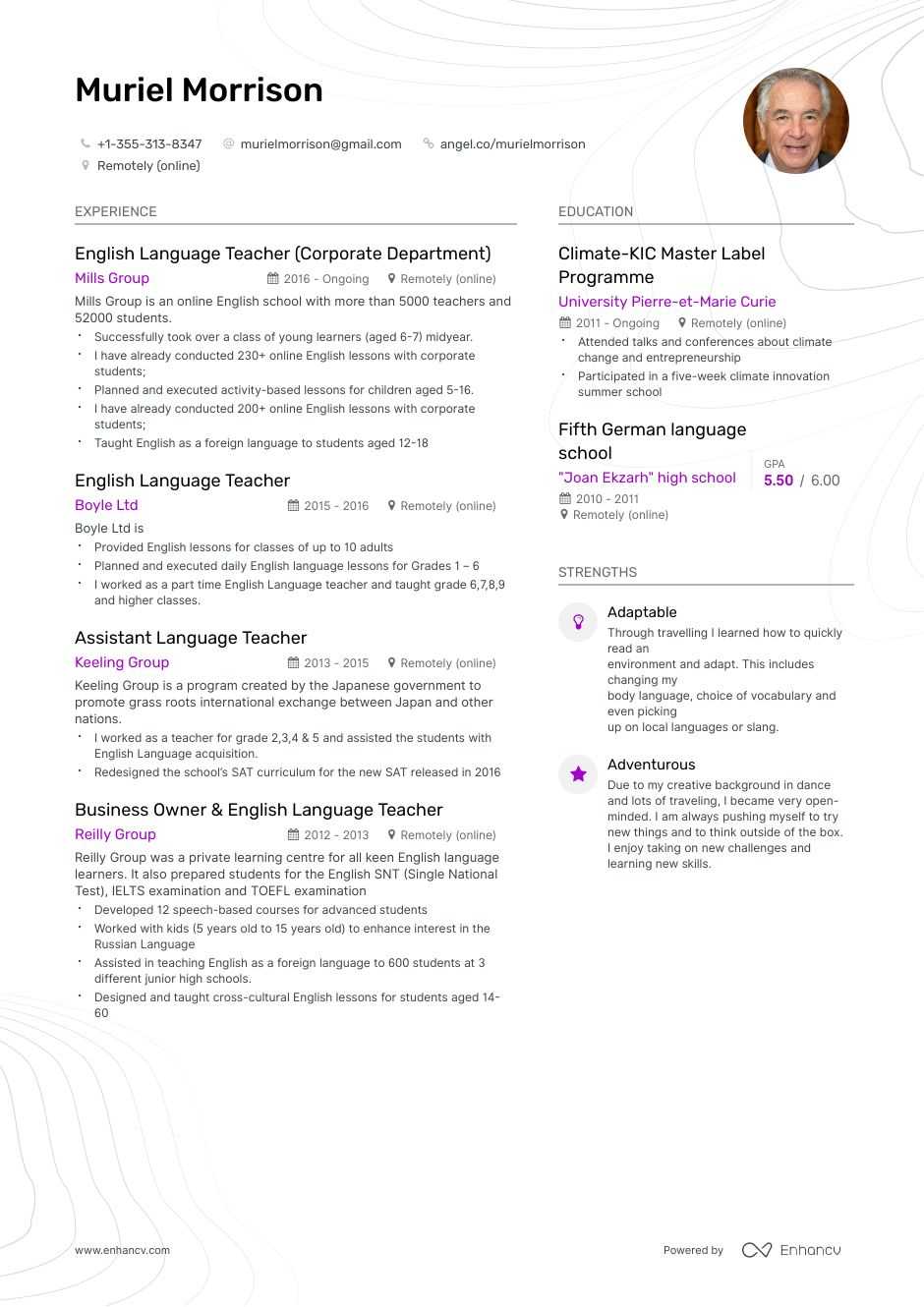 sample resume for language teacher