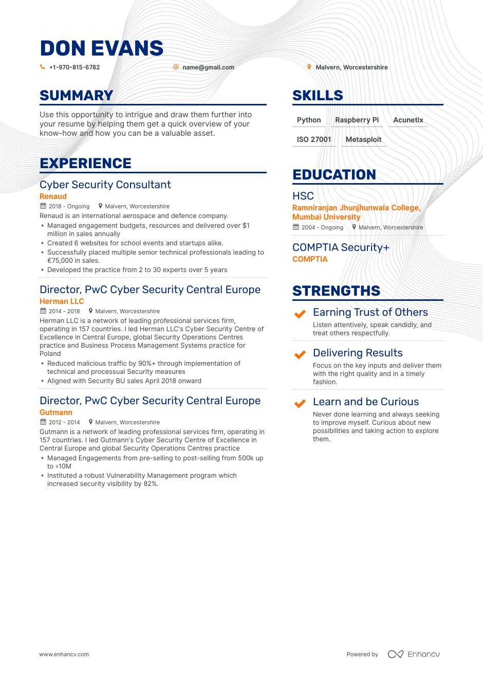 cyber security resume example