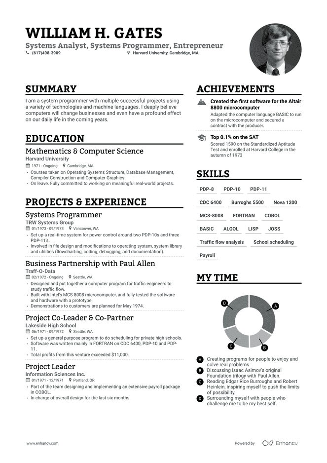 Young Bill Gates Resume | Enhancv