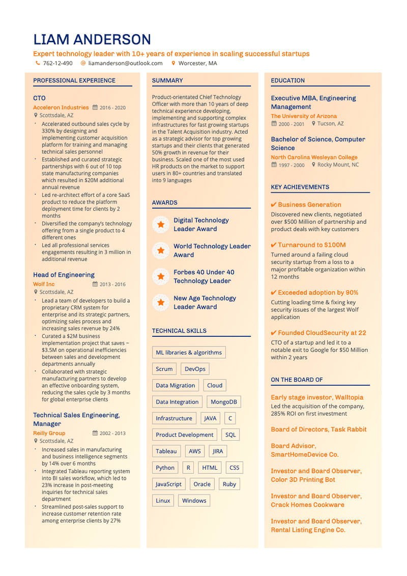 color resume templates free download orange and blue