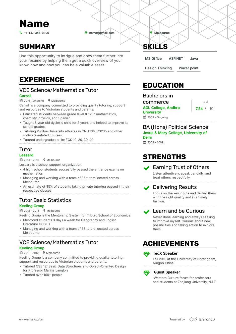 tutor resume example