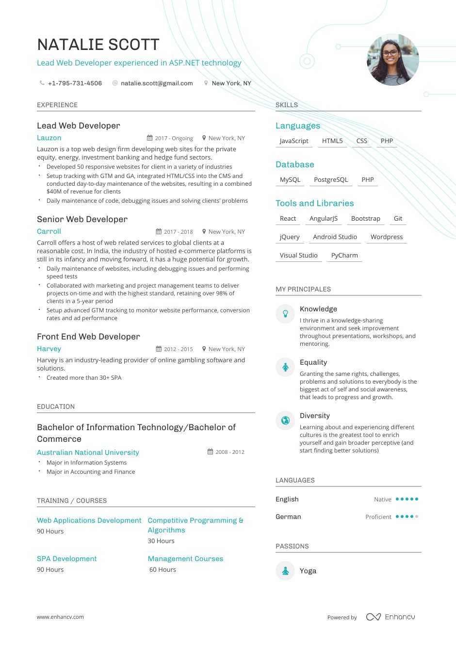 Web Developer Resume Sample from enhancv.com