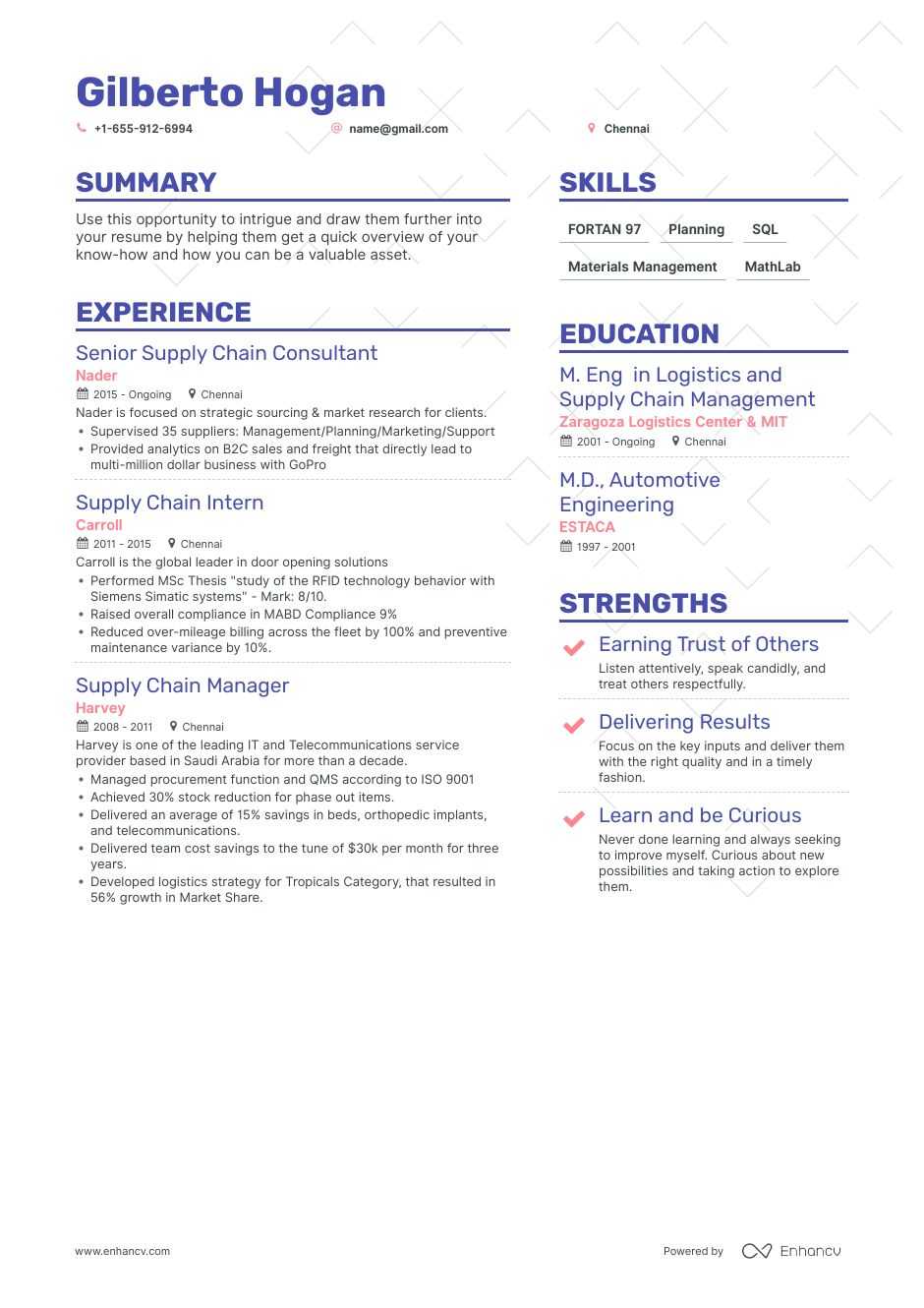 supply chain resume example