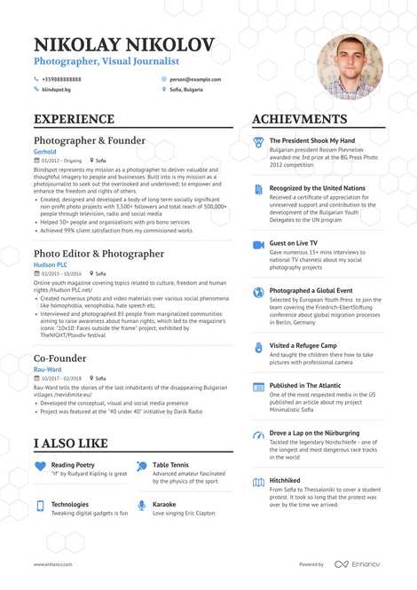 Photographer Resume Samples and Writing Guide for 2021 | Enhancv.com