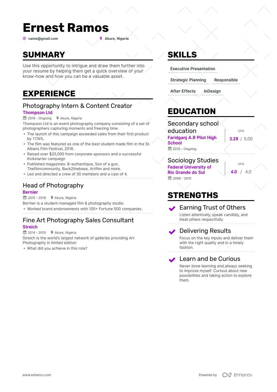 photography resume example
