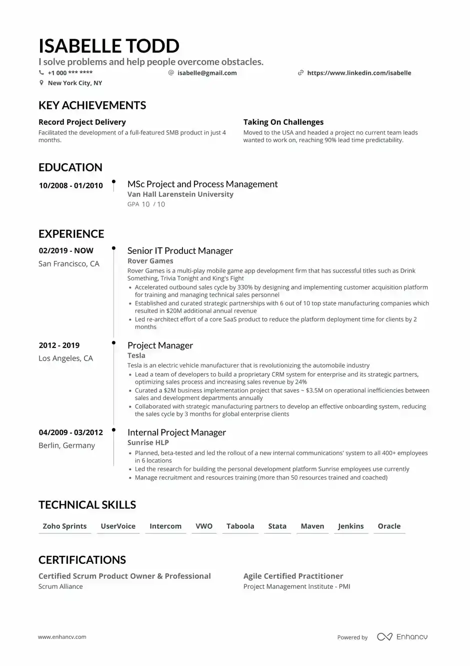 Enhancv Resume Template Example - Timeline