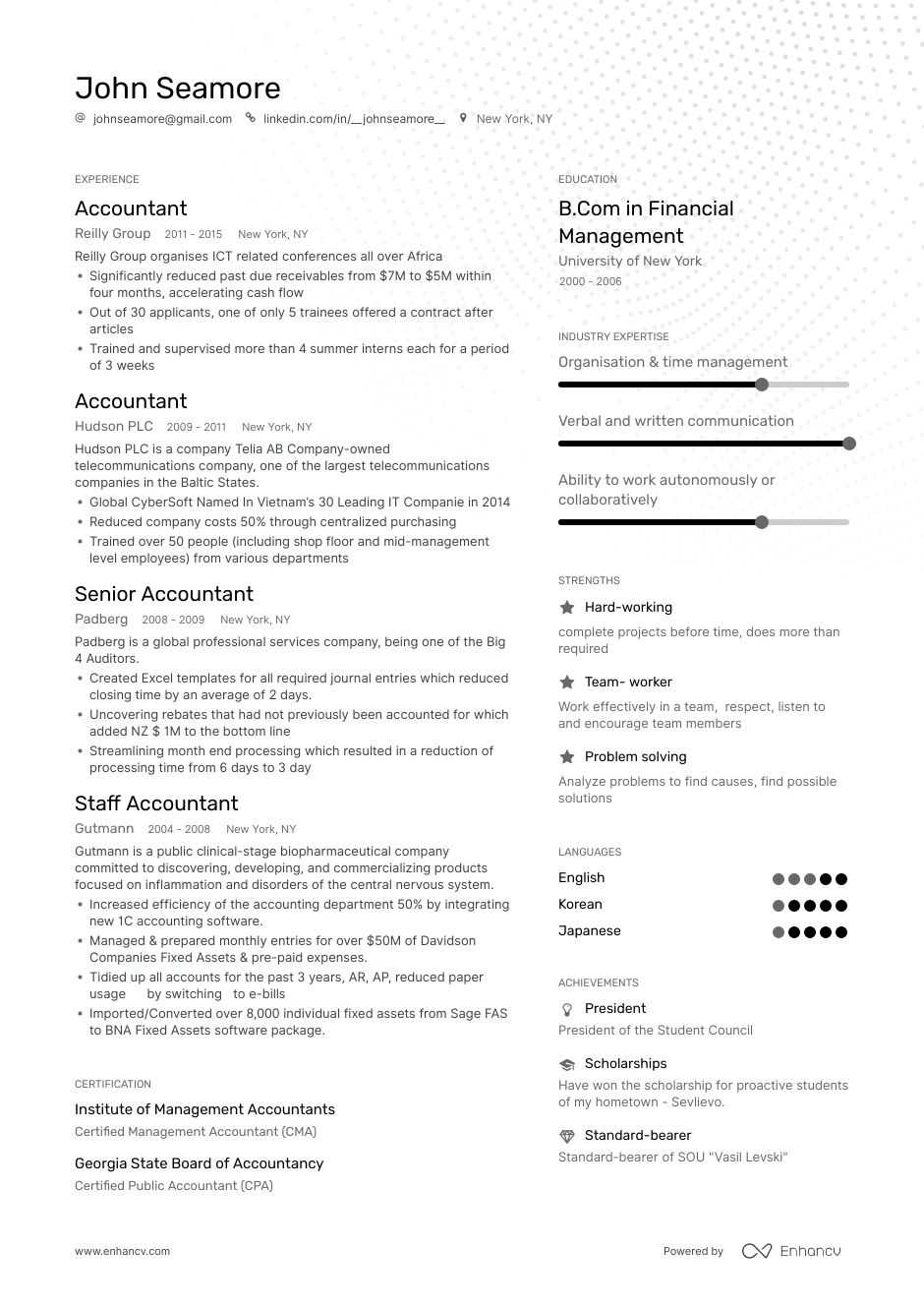 General Accountant Resume from enhancv.com