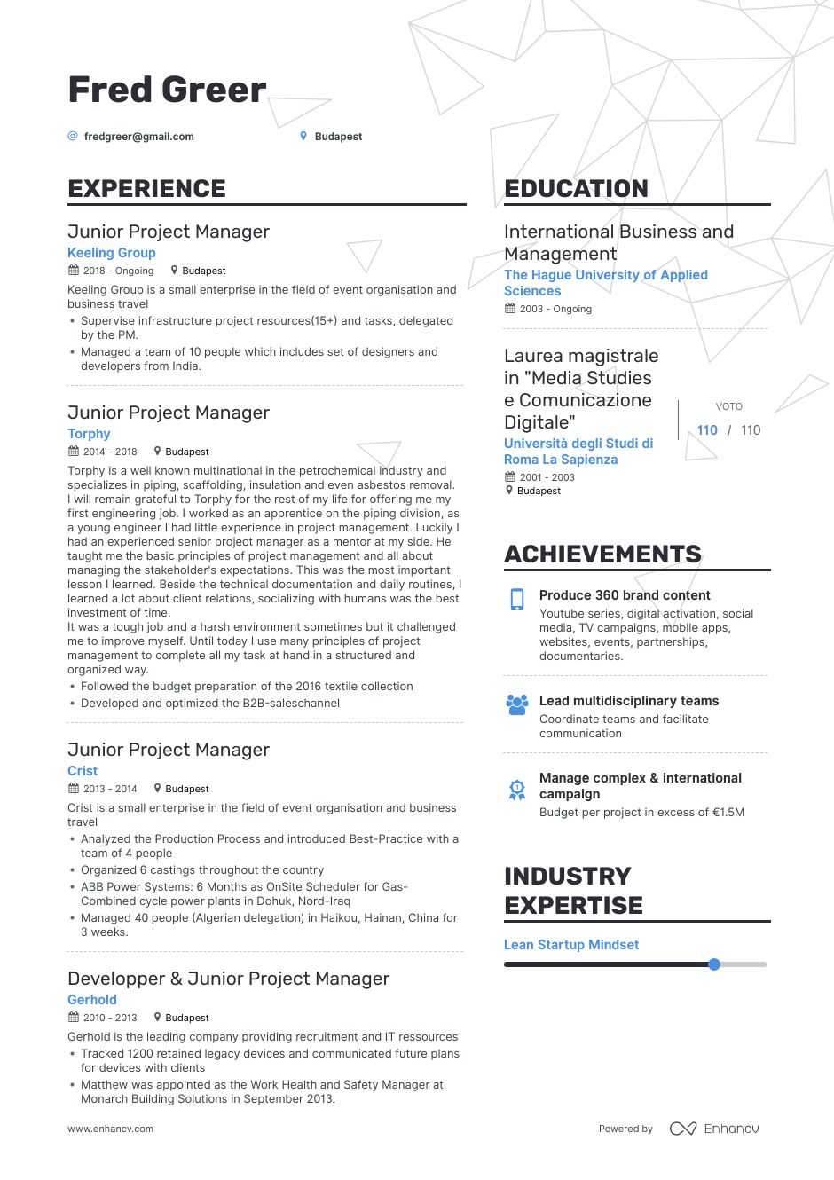 Junior Project Manager Resume Example and guide for 2019
