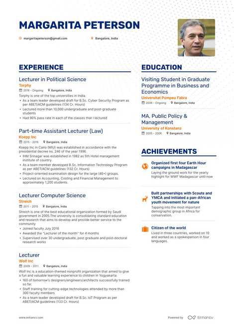 resume for college lecturer india