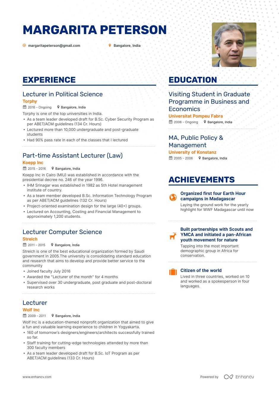 Sample Cv For Lecturer Position In University Pdf Cv Template 