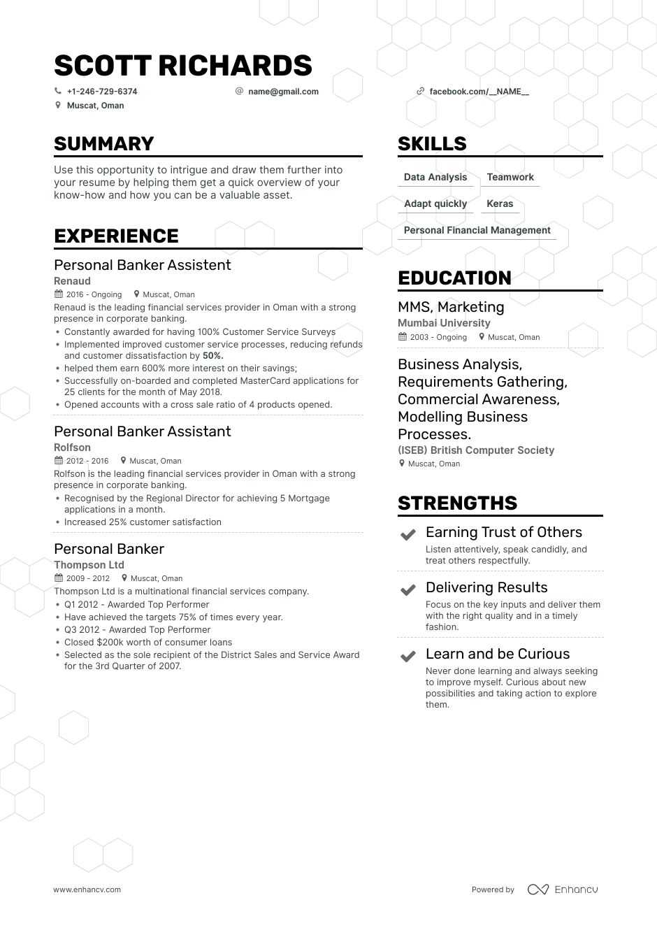 personal banker resume example