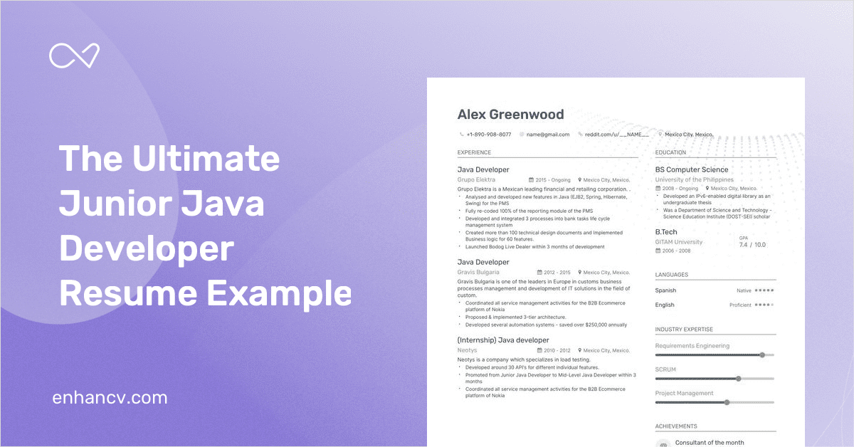 6 Junior Java Developer Resume Examples 2019