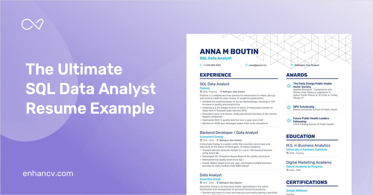 SQL Data Analyst Resume: 8-Step Ultimate Guide for 2020 | Enhancv