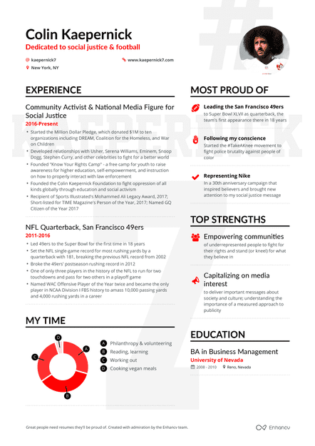 Colin Kaepernick's resume preview
