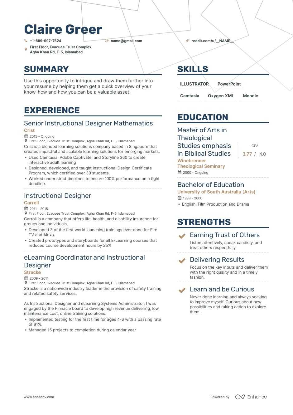 instructional designer resume example