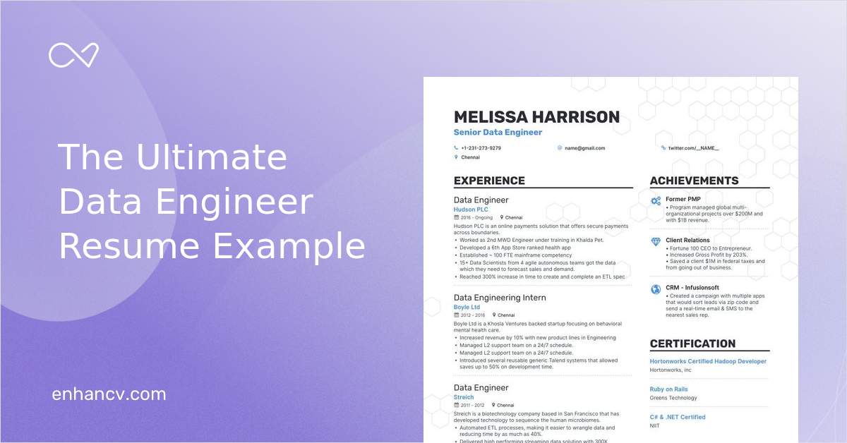 Data Engineer Resume Examples Do S And Don Ts For 2021 Enhancv