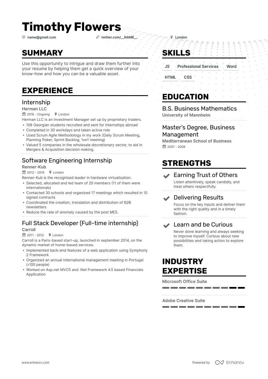 internship resume example