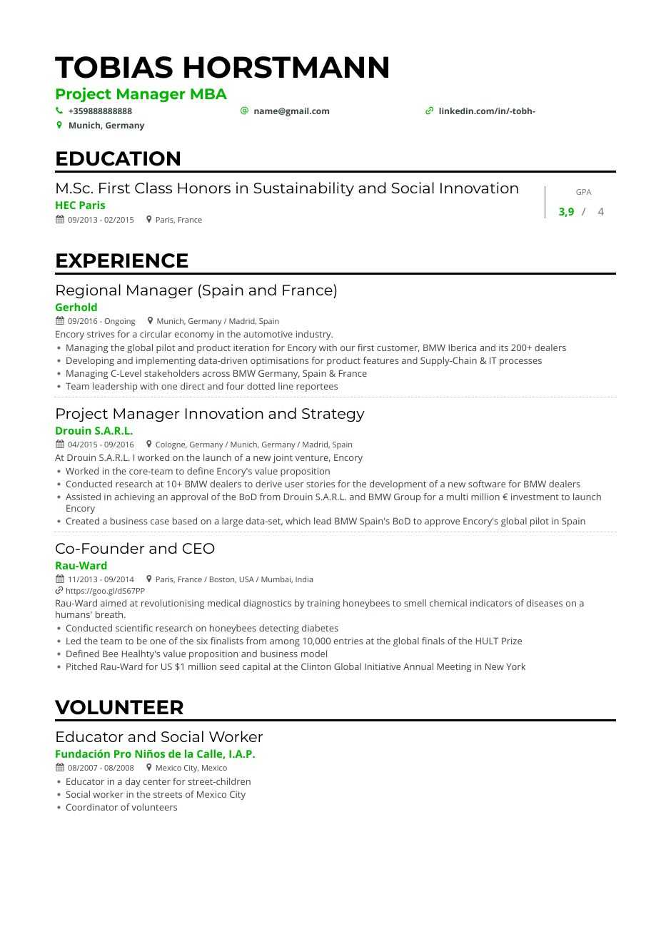 professional project manager resume template free download
