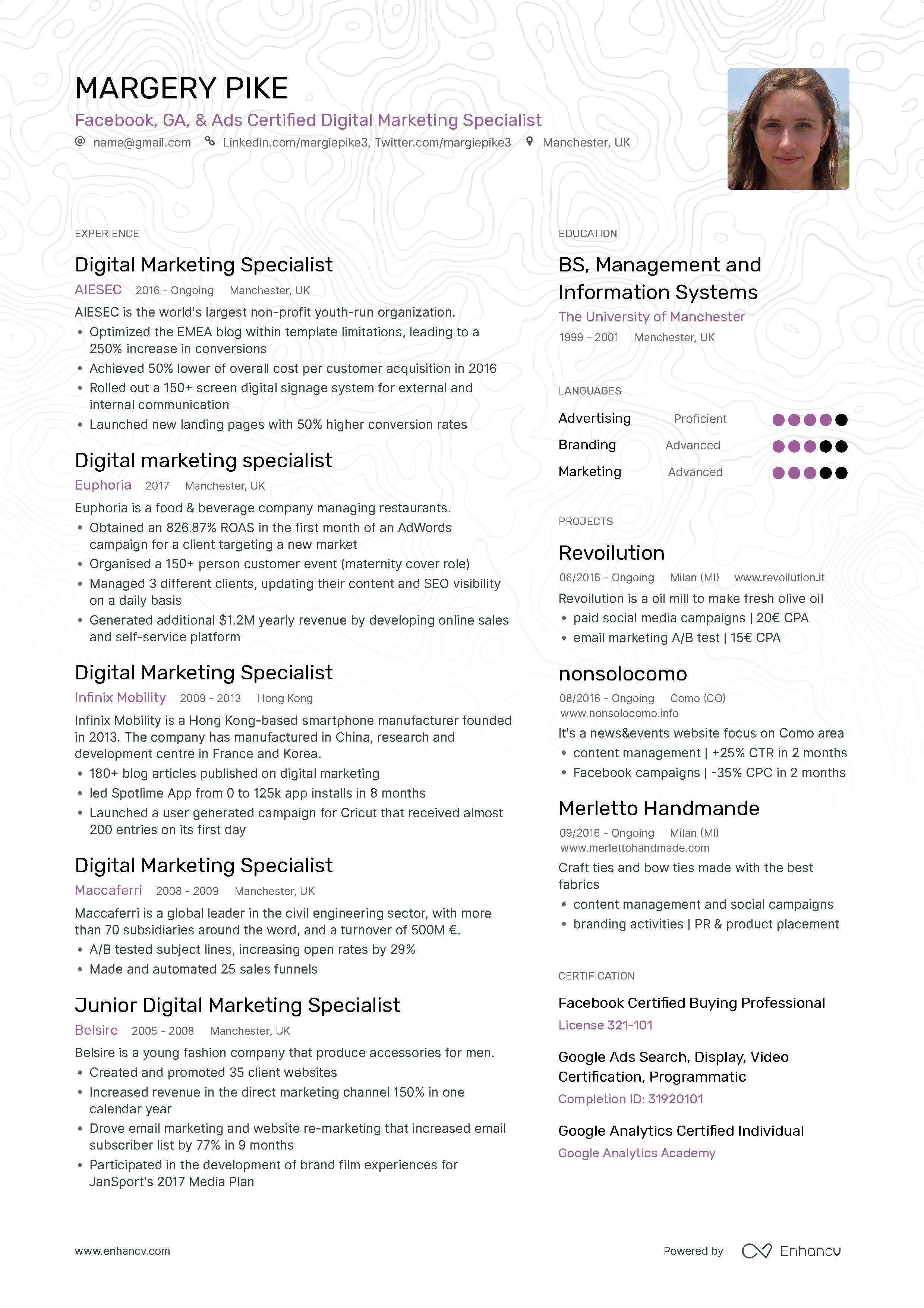 Digital marketing specialist resume examples & expert tips