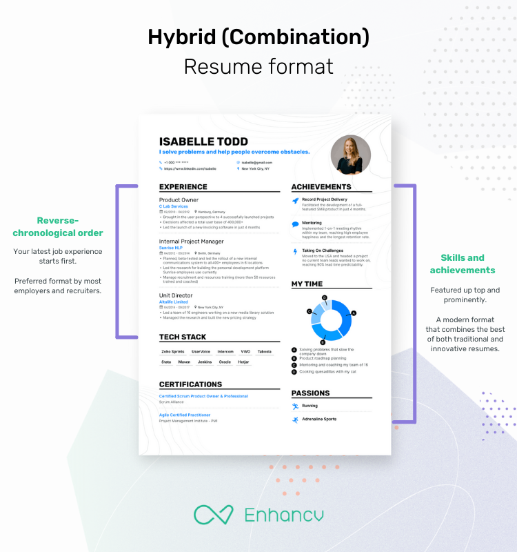 hybrid (combination) resume format built on Enhancv platform