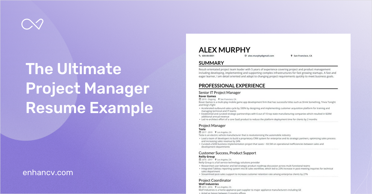 Project Manager Resume Examples Guide Expert Tips For 2021