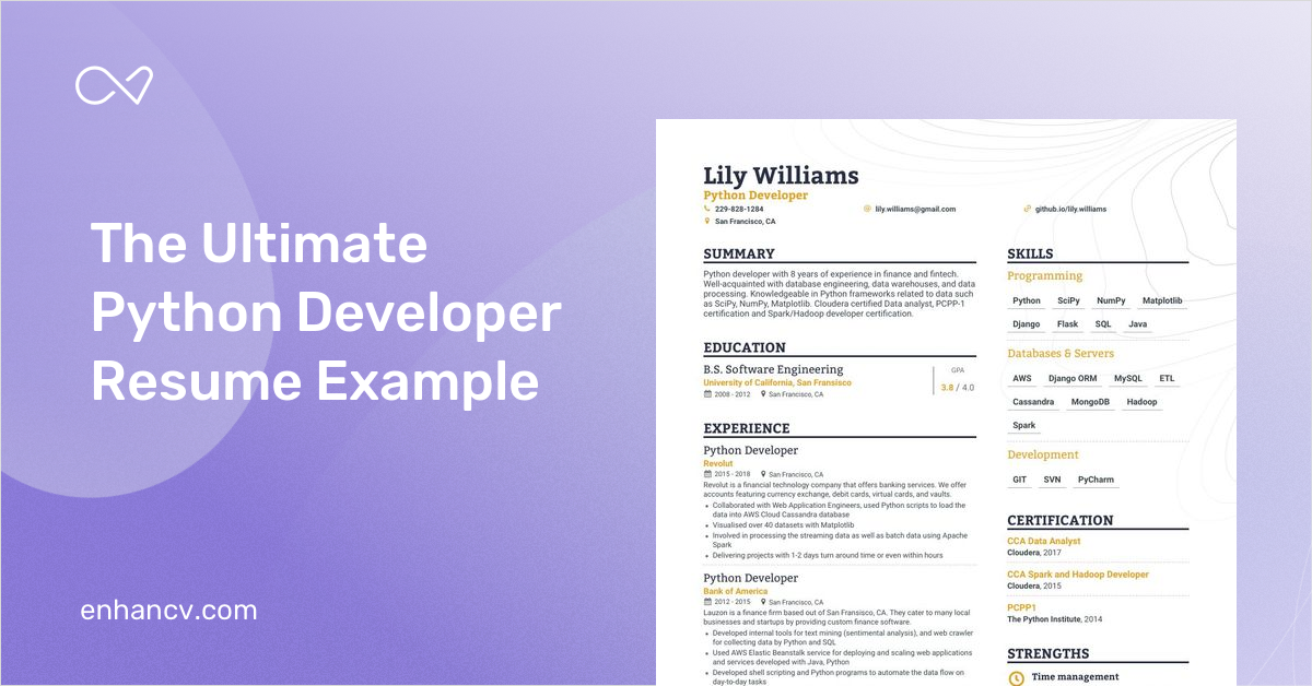 Professional Python Developer Resume Examples & Guide for 2021