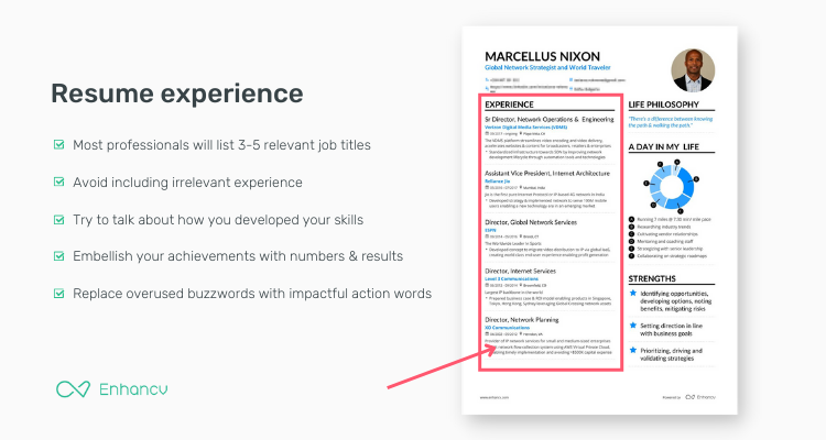 resume experience best practices - image for Enhancv resume example guides