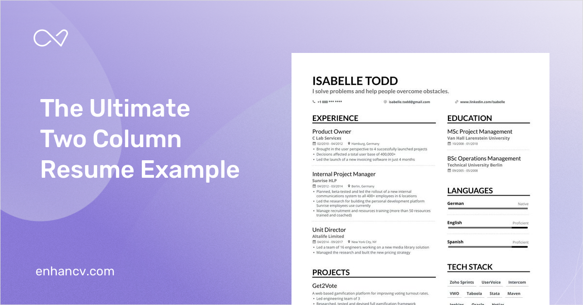 TwoColumn Resume Templates for 2022 Fit on One Page PDF & TXT